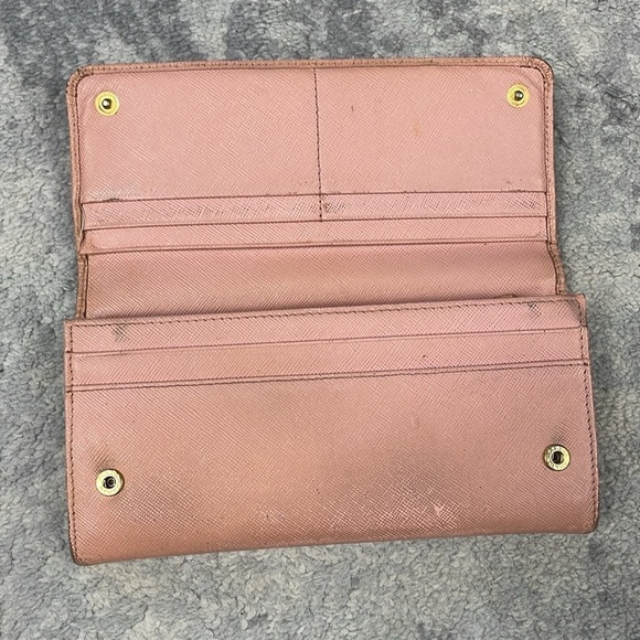 Prada Pink Saffiano Leather Bow Continental Long Wallet Detachable ID Holder - Picture 10 of 17